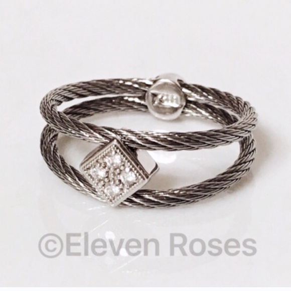 Charriol 18k White Gold Steel Cable Diamond Ring - Picture 2 of 8